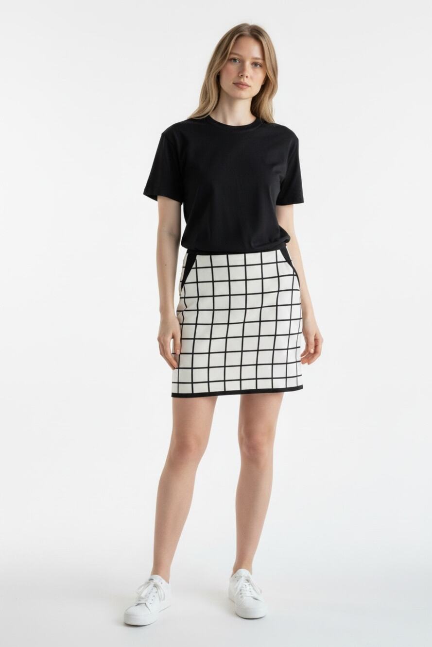 WHITE HOUSE BLACK MARKET Skirt Size 8 Cream Black Mini Check